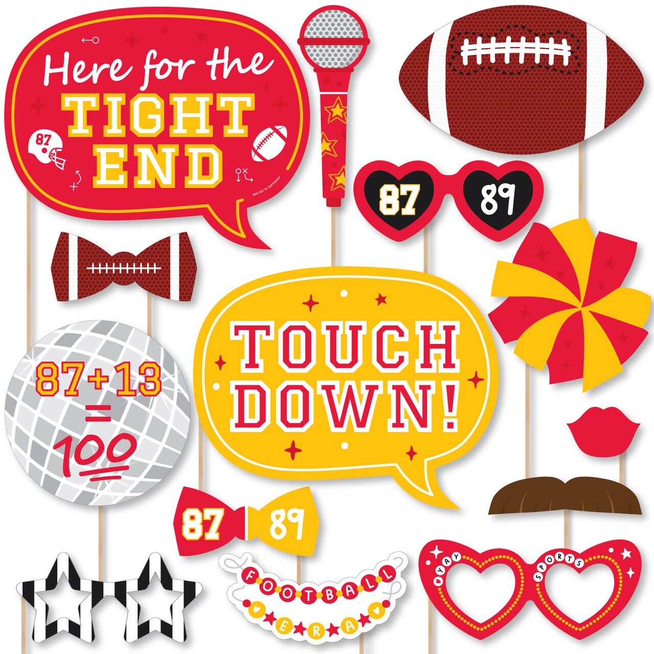 Big Dot of Happiness In My Football Era Red and Gold Sports Party Photo Booth Props Kit 20 Count